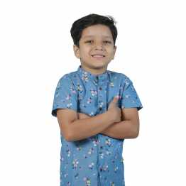 "Ash Navy Flower Print Boys' Short Sleeve Shirt"